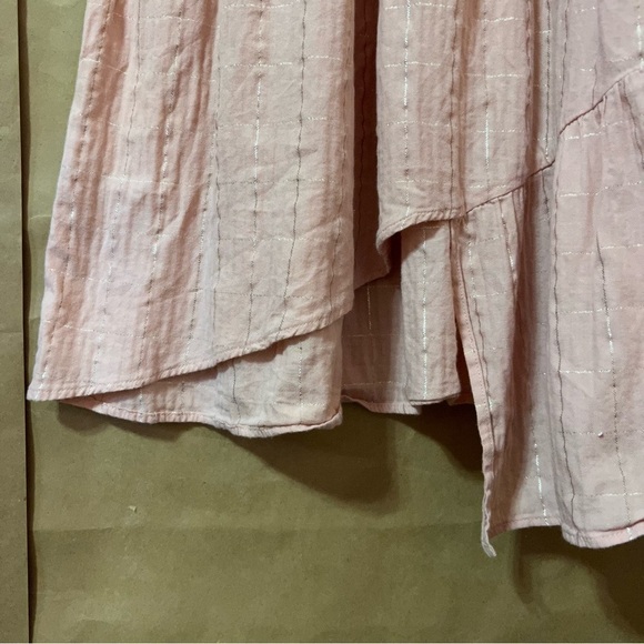 Zara | Asymmetrical Midi Dress Tiered Popover Deep V Neck Pink Metallic Size S - Picture 10 of 14